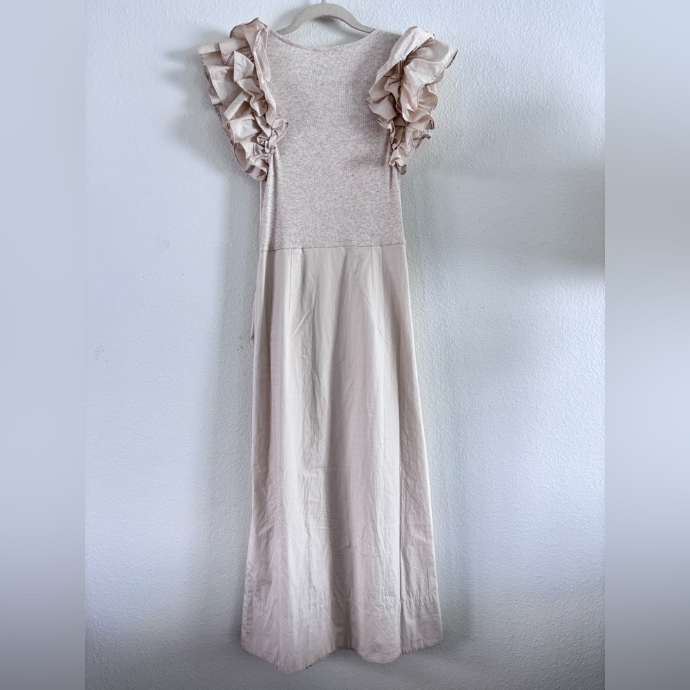 Ulla Johnson Isabella Ruffled Midi Dress in Ivory Melange Beige Size: XS - Picture 13 of 15